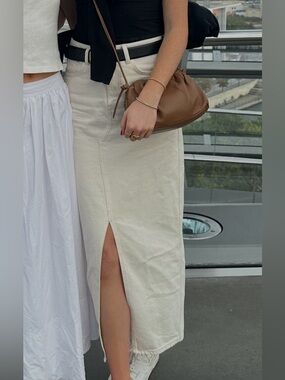Mango Cream Denim Midi Skirt with Front Slit